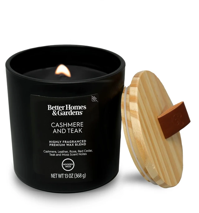 Main image of 13oz Better Homes & Gardens Cashmere and Teak Scented Wooden Wick Jar Candle