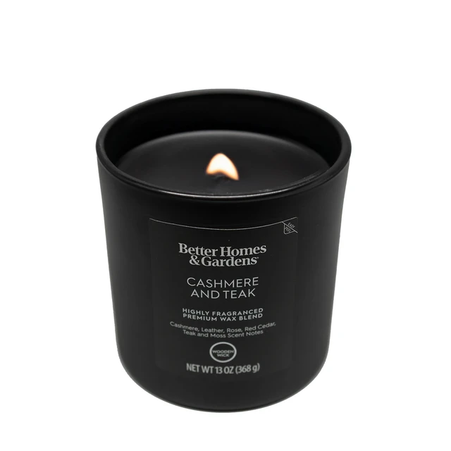 Alt view image 2 of 6 - 13oz Better Homes & Gardens Cashmere and Teak Scented Wooden Wick Jar Candle