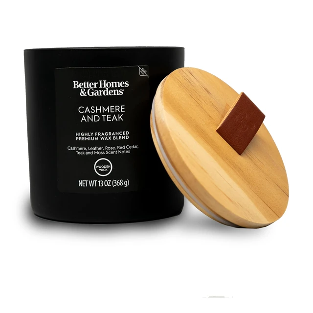 Alt view image 6 of 6 - 13oz Better Homes & Gardens Cashmere and Teak Scented Wooden Wick Jar Candle