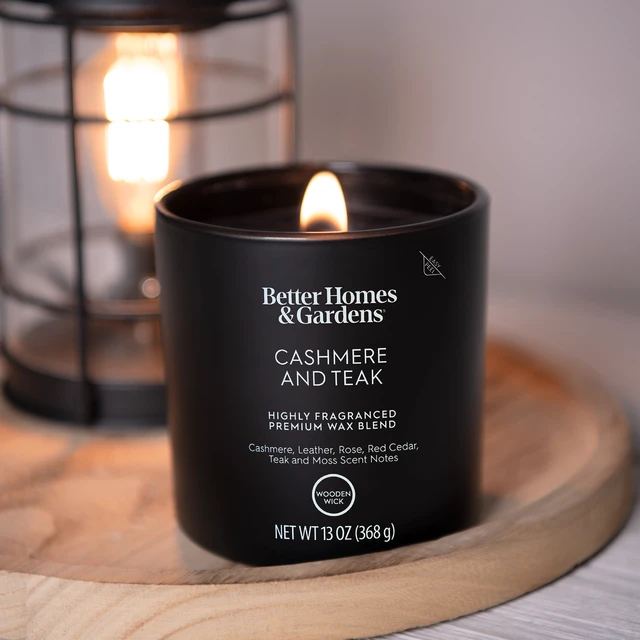 Alt view image 4 of 6 - 13oz Better Homes & Gardens Cashmere and Teak Scented Wooden Wick Jar Candle