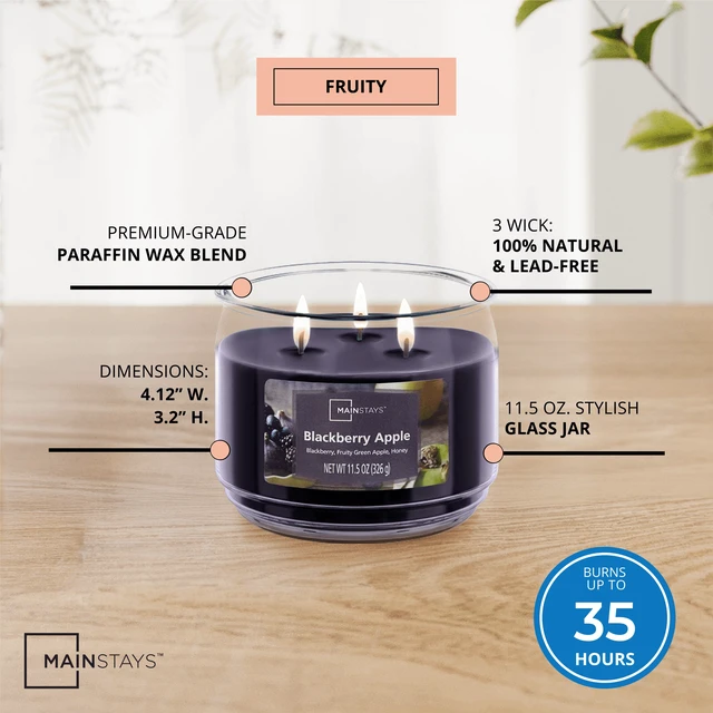 Alt view image 4 of 6 - Mainstays 3-Wick Scented Blackberry Apple Glass Jar Candle, 11.5Oz