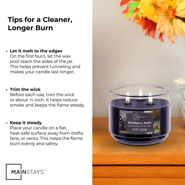 Alt view image 3 of 6 - Mainstays 3-Wick Scented Blackberry Apple Glass Jar Candle, 11.5Oz
