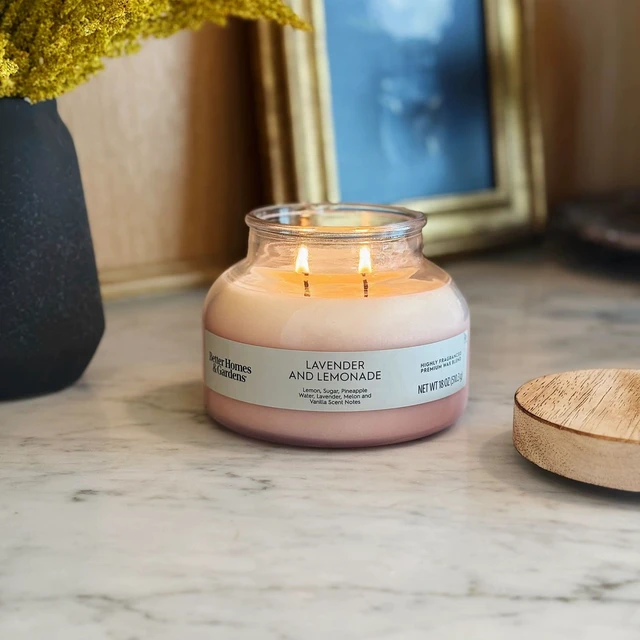 Alt view image 5 of 5 - Better Homes & Gardens Lavender and Lemonade Scented 2-Wick Ombre Jar Candle, 18 oz