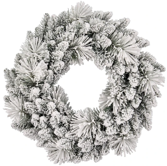Main image of Holiday Time Snow-Flocked Evergreen Artificial Christmas Wreath, Green/White, 24"