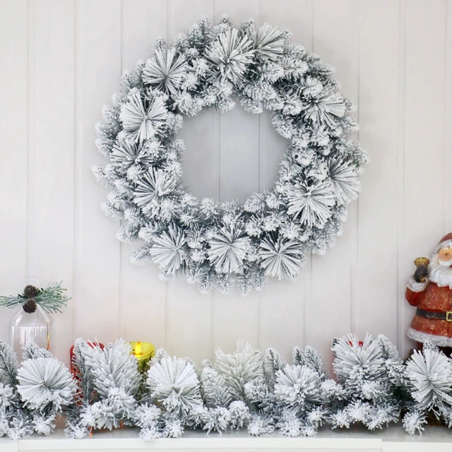 Alt view image 5 of 6 - Holiday Time Snow-Flocked Evergreen Artificial Christmas Wreath, Green/White, 24"