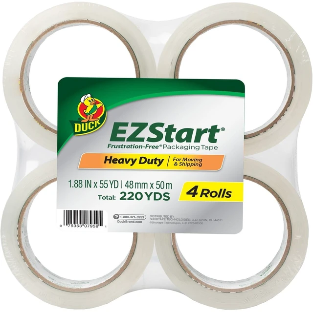 Main image of Duck EZ Start 1.88in. x 54.6yd. Clear Acrylic Packing Tape, 4-Pack