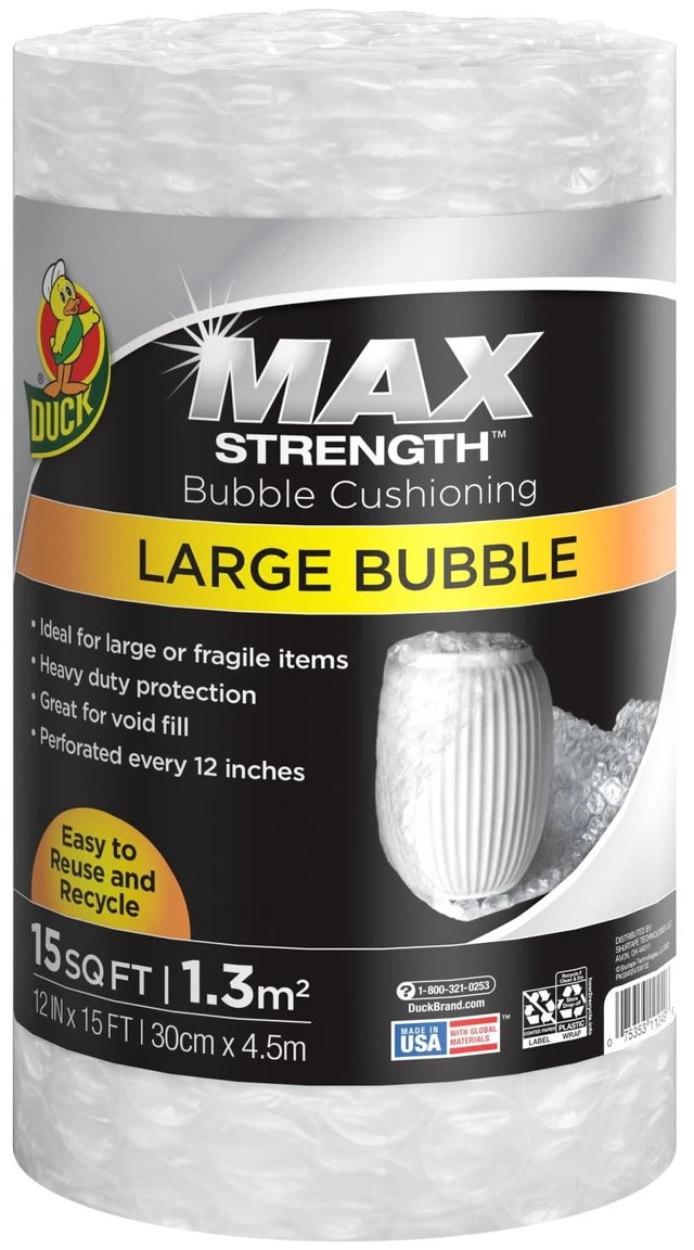 Main image of Duck Max Strength 5/16" Large Bubble Cushioning Wrap, 12" x 15'