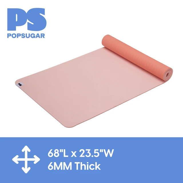 Alt view image 7 of 7 - Popsugar 6mm TPE 2-Color Solid Yoga Mat Rose Pink/Coral 24 x 68 inch