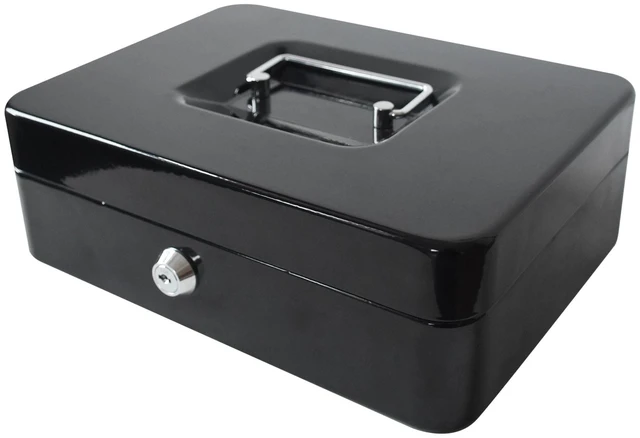 Main image of Pen + Gear 10inch Metal Cash Box with Money Tray and Key Lock, Black, YFC-25