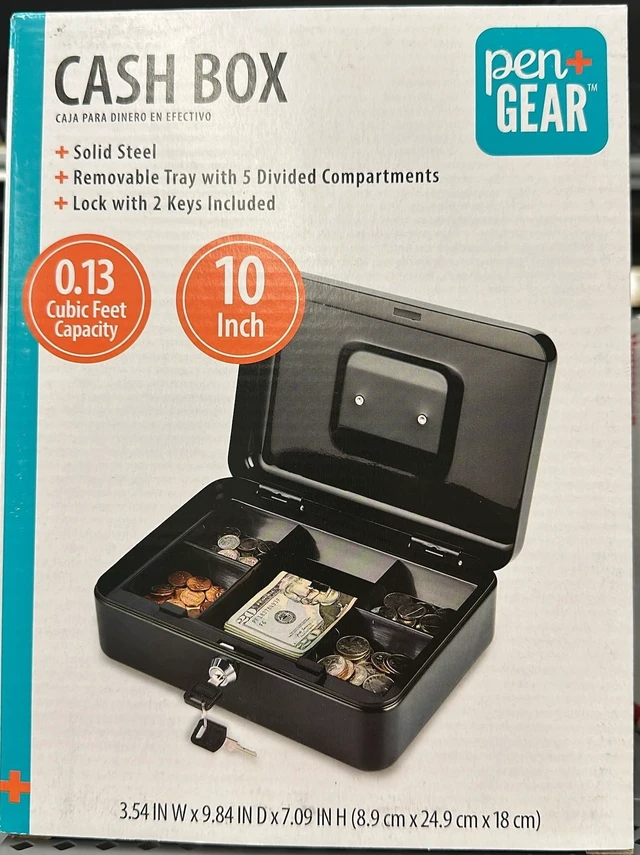 Alt view image 2 of 5 - Pen + Gear 10inch Metal Cash Box with Money Tray and Key Lock, Black, YFC-25