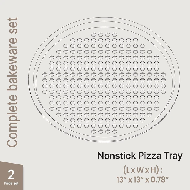 Alt view image 6 of 6 - Bakken Pizza Baking Pan, Round Perforated Carbon Steel, Non-Stick Marble Coating, Oversized Silicone Handle, Gray, 2 Pack