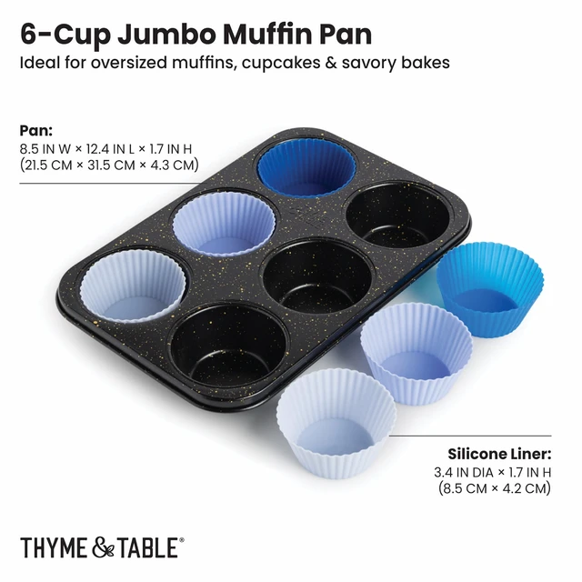 Alt view image 5 of 5 - Thyme&Table 6-Cup Jumbo Muffin Pan with 6 Silicone Liners, Black