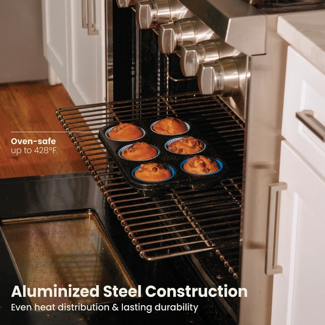 Alt view image 4 of 5 - Thyme&Table 6-Cup Jumbo Muffin Pan with 6 Silicone Liners, Black