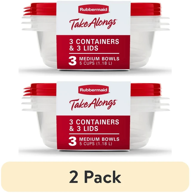 Main image of Rubbermaid TakeAlongs 5-Cup Medium Bowls, Set of 3, Red, Plastic Food Storage Containers (2 Pack)