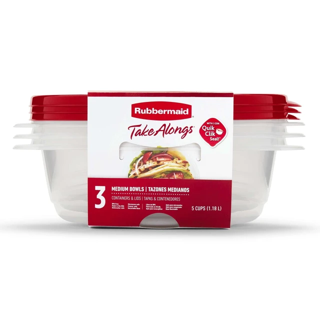 Alt view image 3 of 5 - Rubbermaid TakeAlongs 5-Cup Medium Bowls, Set of 3, Red, Plastic Food Storage Containers (2 Pack)