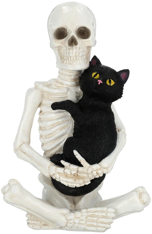 Main image of Way To Celebrate Skeleton and Cat Decoration, Black and White, 8.8Inches, Halloween