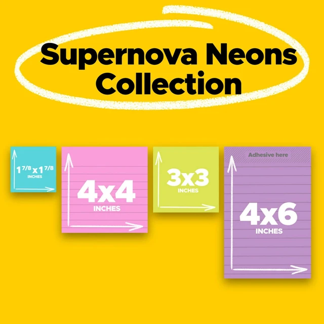 Alt view image 3 of 5 - Post-it Super Sticky Notes, Supernova Neons, Assorted Sizes, Lined and Unlined, 4 Pads