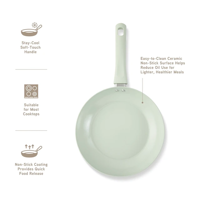 Alt view image 4 of 4 - Thyme & Table Elements 9.5" Ceramic Non-Stick Fry Pan, Green