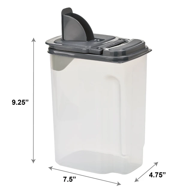 Alt view image 5 of 6 - Mainstays 3.5qt Plastic All-Purpose Food Dispenser, Clear with Gray Lid, 2-Pack, 7.5x3.75x9.25in
