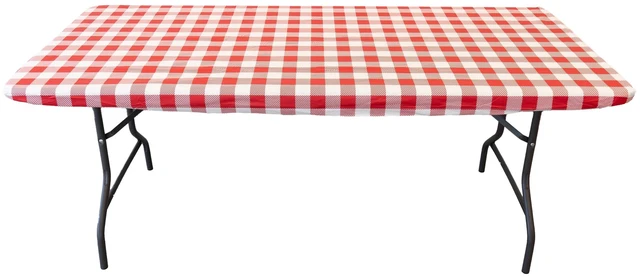 Main image of Waverly Inspirations Elastic Fitted Vinyl Table Cover with Flannel Backing, Rectangle, 72in x 30in, Gingham Red, 1 Pack