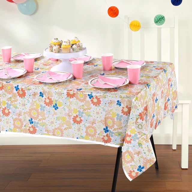 Alt view image 2 of 6 - Way to Celebrate Retro Daisy Foil Party Tablecloth, 84in x 54in, 2 Pack