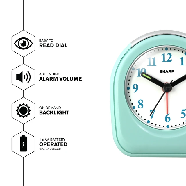 Alt view image 6 of 6 - 2-Pack SHARP Quartz Analog Arch Alarm Clock, Mint, Battery Operated, Small, Travel Clock