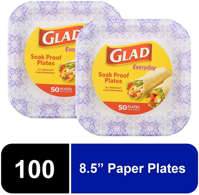 Main image of Glad Everyday 8.5" Square Paper Plates, Purple Victorian, 2 Pack (100 Plates Total)
