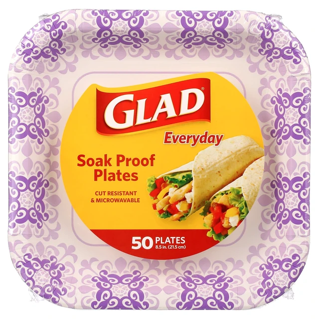 Alt view image 3 of 6 - Glad Everyday 8.5" Square Paper Plates, Purple Victorian, 2 Pack (100 Plates Total)