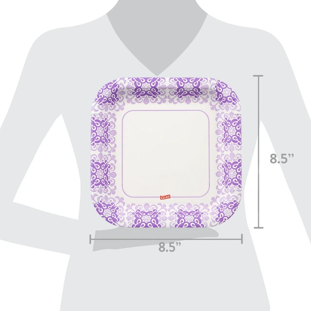 Alt view image 2 of 6 - Glad Everyday 8.5" Square Paper Plates, Purple Victorian, 2 Pack (100 Plates Total)