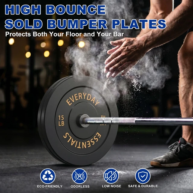 Alt view image 2 of 6 - Signature Fitness Olympic Bumper Plate 15 LB, 2-Inch Solid Rubber, Black Single