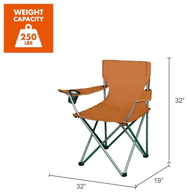 Alt view image 5 of 7 - Ozark Trail Folding Quad Camp Chair with Cup Holder, Brown