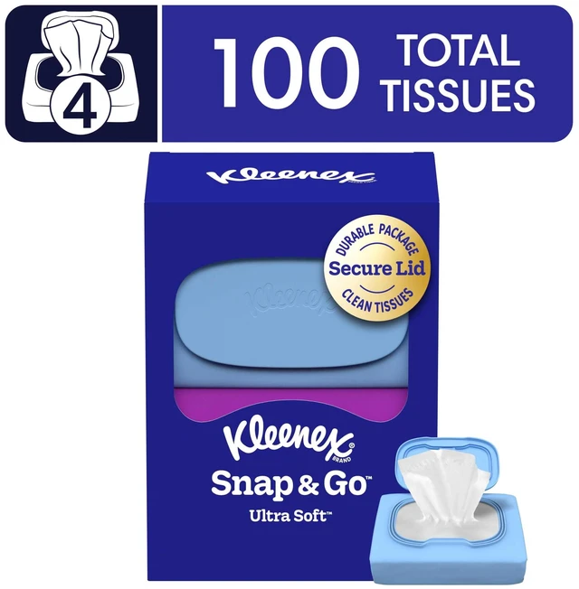 Main image of Kleenex Snap & Go Ultra Soft 3-Ply On-The-Go Facial Tissues, 4 Pack