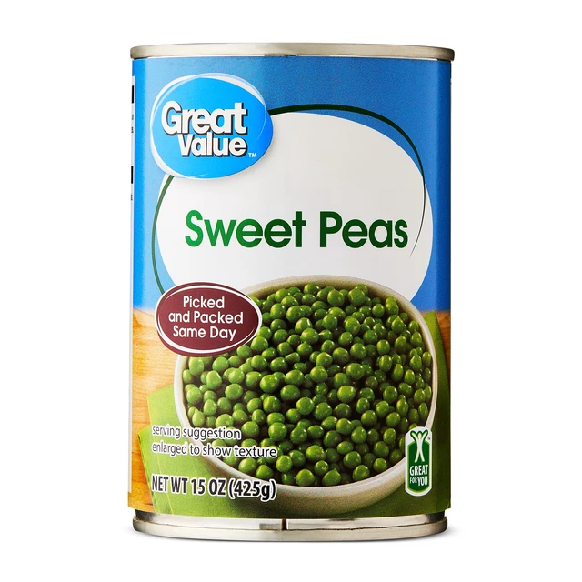 Alt view image 2 of 6 - Great Value Sweet Peas, 15oz Can, 12-Pack