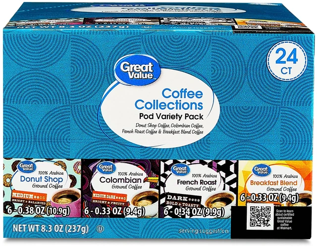 Main image of Great Value Unflavored Ground Coffee Pods Variety Pack, 8.3oz, 24 Count