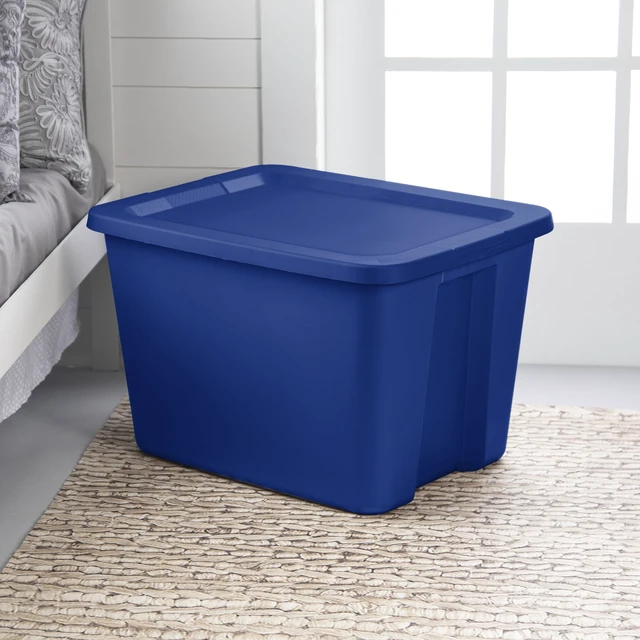 Alt view image 5 of 6 - Sterilite 18Gal. Plastic Storage Bin with Snap-on Lid, Blue Tote