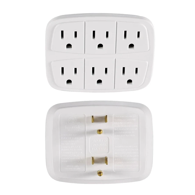 Alt view image 4 of 6 - Hyper Tough 6-Outlet Grounded Wall Tap, 15 Amps, White