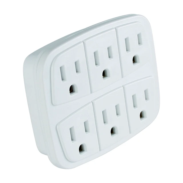 Alt view image 5 of 6 - Hyper Tough 6-Outlet Grounded Wall Tap, 15 Amps, White