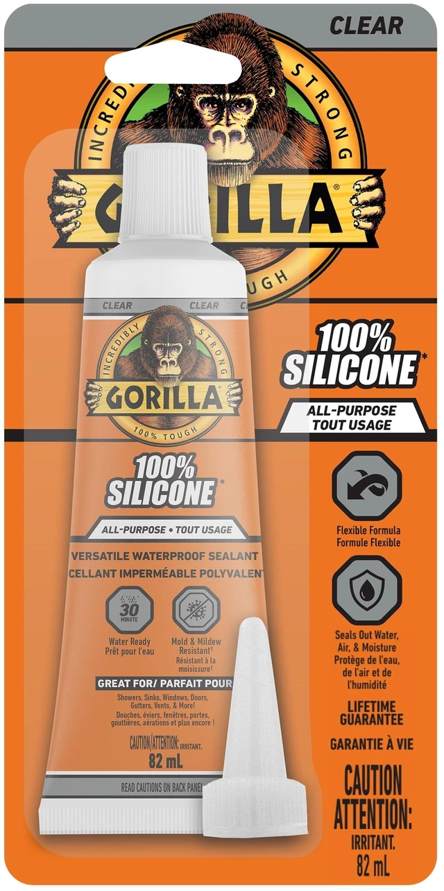 Main image of Gorilla Waterproof Caulk & Seal Silicone Sealant, 2.8oz Squeeze Tube - Clear Caulking Sealant for Kitchen, Window, Bath, Marine, Door and More