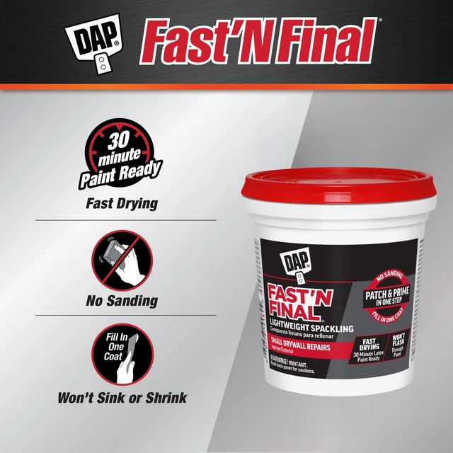 Alt view image 4 of 6 - DAP Fast 'N Final 16 oz White Lightweight Spackling Putty
