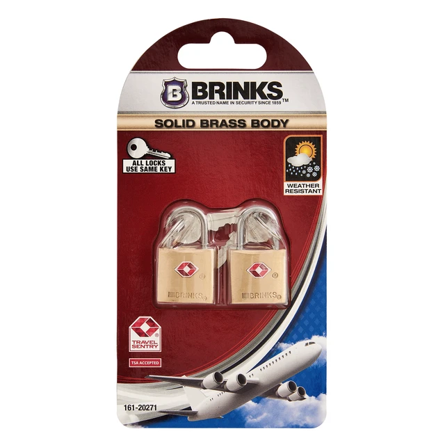 Alt view image 6 of 6 - Brinks Solid Brass 22mm TSA Travel Keyed Padlock with 1/2in Shackle, 2 pack