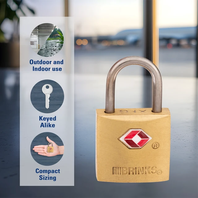 Alt view image 3 of 6 - Brinks Solid Brass 22mm TSA Travel Keyed Padlock with 1/2in Shackle, 2 pack