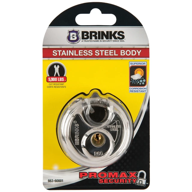 Alt view image 2 of 7 - Brinks Stainless Steel 60mm Keyed Discus Padlock with 5/8in Shackle