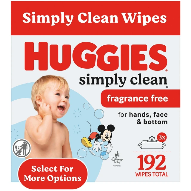 Main image of Huggies Simply Clean Unscented Baby Wipes, 3 Flip-Top Packs, 192 Count