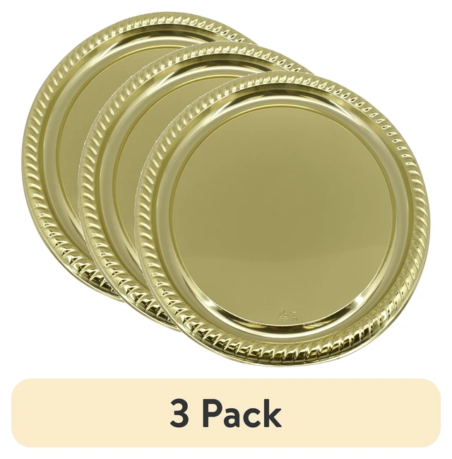 Main image of (3 pack) (3 pack) 16-in Plastic Round Gold Serving Platter, Party Tableware, Way to Celebrate