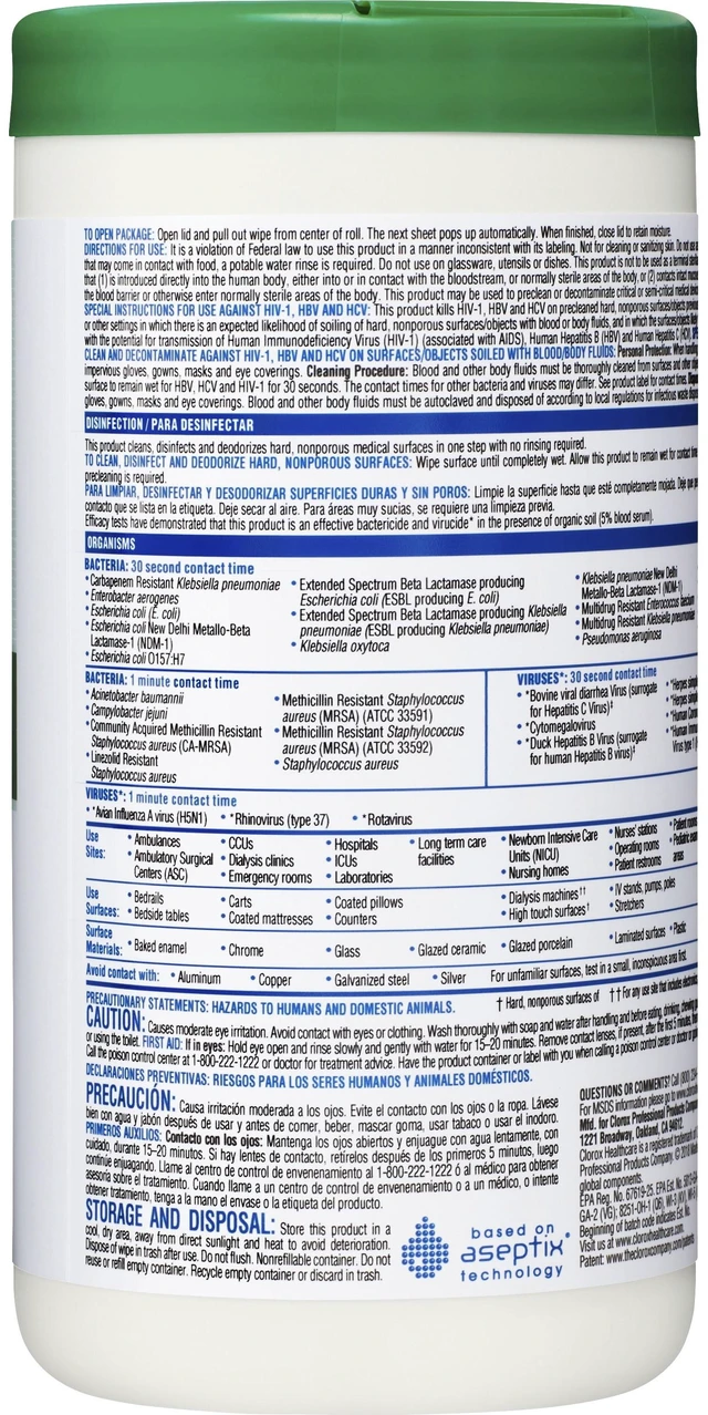 Alt view image 2 of 3 - Clorox® Healthcare® Hydrogen Peroxide Disinfecting Wipes, 9" x 6 3/4", White, Canister Of 95 Wipes