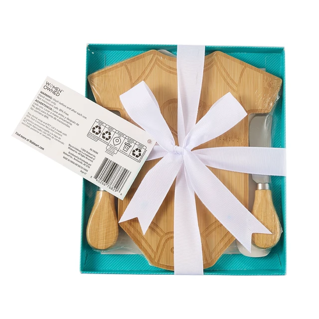 Alt view image 3 of 5 - Way To Celebrate 3-Piece 8 in Bamboo Onesie-Shaped Charcuterie Board Set with Cheese Knife and Cheese Fork