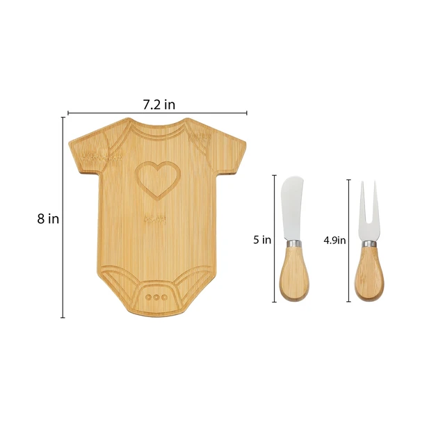 Alt view image 2 of 5 - Way To Celebrate 3-Piece 8 in Bamboo Onesie-Shaped Charcuterie Board Set with Cheese Knife and Cheese Fork