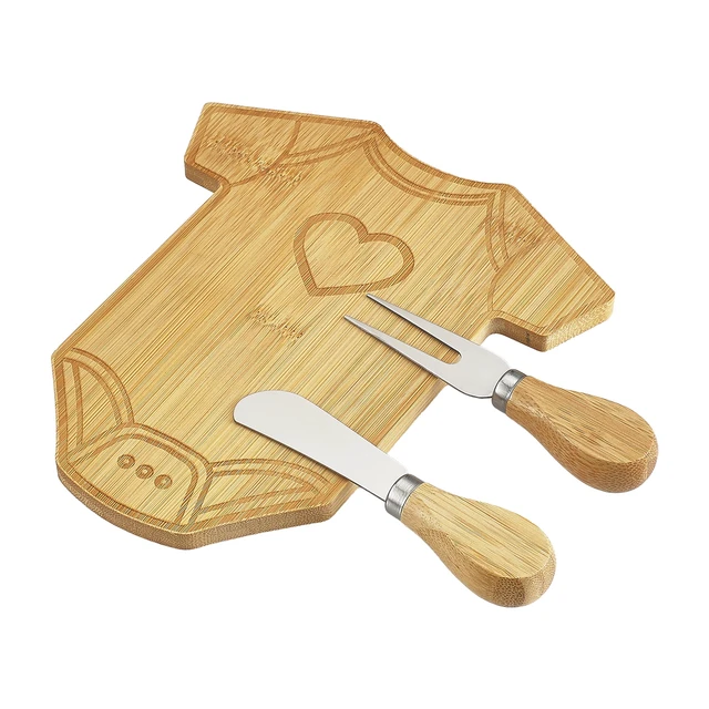 Alt view image 4 of 5 - Way To Celebrate 3-Piece 8 in Bamboo Onesie-Shaped Charcuterie Board Set with Cheese Knife and Cheese Fork