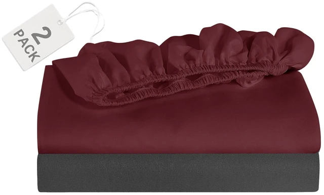 Main image of Mainstays Super Soft Microfiber 2-Pack Fitted Sheets, Grey Stone/Luscious Red Merlot, Full