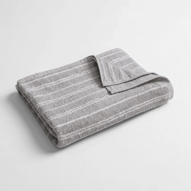 Alt view image 4 of 6 - Mainstays Basic Striped Bath Towel, Soft 100% Cotton and Highly Absorbent Bath Towel, Grey